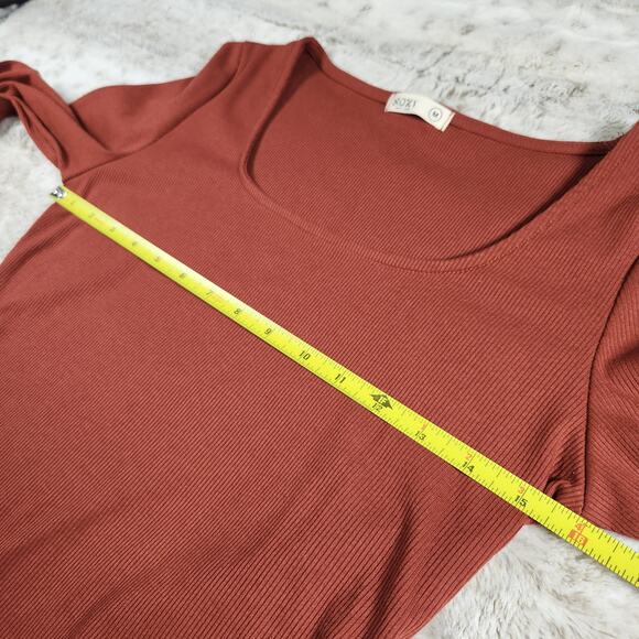 Sozy Penny Chic Red Ribbed Long Sleeve Crop Shirt Size M - Picture 6 of 7